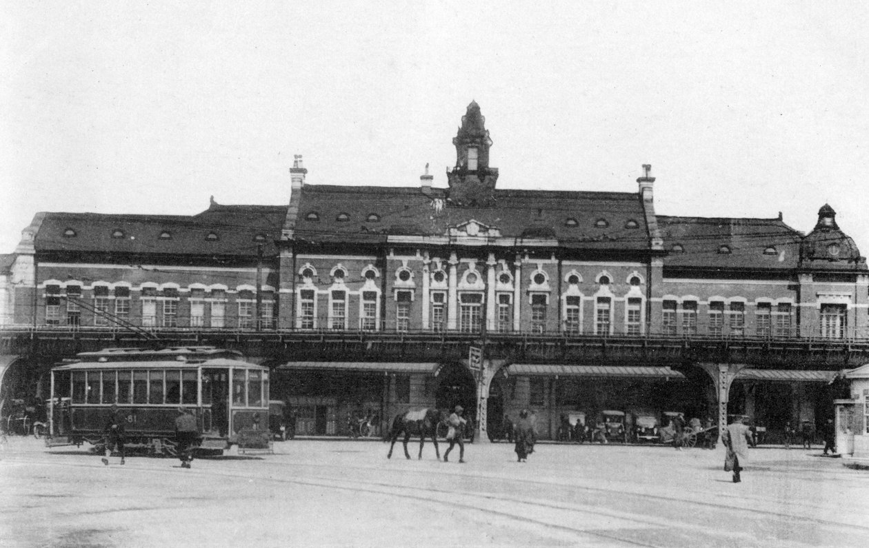 Jernbanestasjonen i Yokohama, Japan, 1900-tallet av Unbekannt