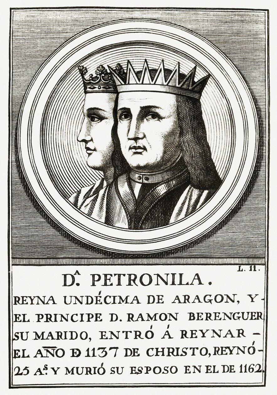 Raimond Berenger IV av Barcelona og Petronilla Queen of Aragon, gravering. av Unbekannt