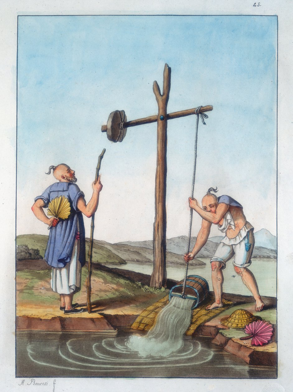 Heving av vann ved hjelp av en shaduf, Kina, 1825-1835 av Unbekannt