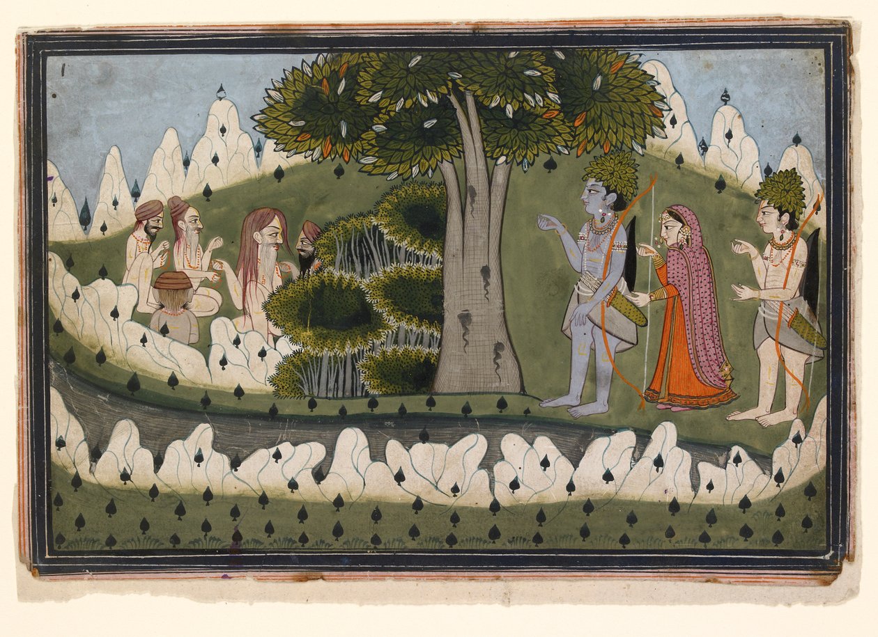 Rama, Sita og Laksmana i et landskap med asketer, c1830 av Unbekannt