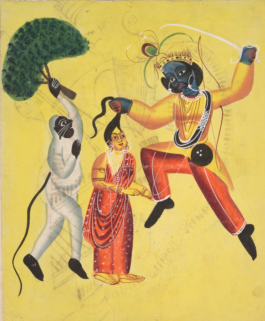 Rama og Hanuman, Holder et oppdrevet tre, Redder Sita, 1800-tallet. av Unbekannt