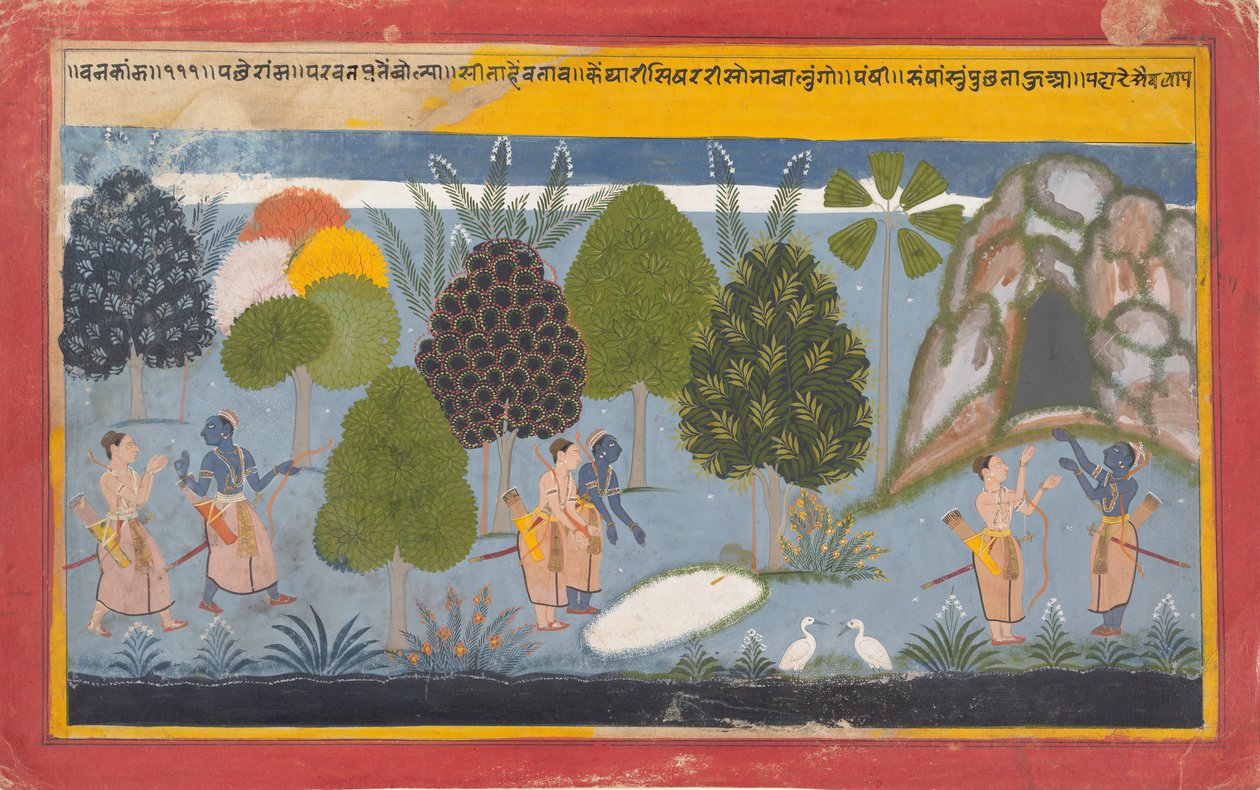 Rama og Lakshmana søker forgjeves etter Sita: Illustrert folio..., ca. 1680-90. av Unbekannt