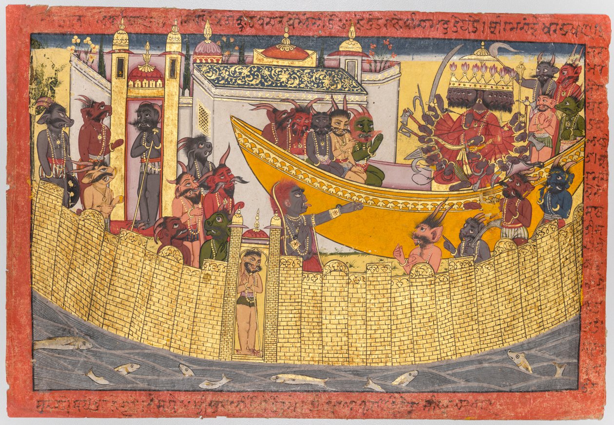 Ravanas søster klager over at nesen hennes ble kuttet av Lakshmana som demonene..., 1690-1710. av Unbekannt