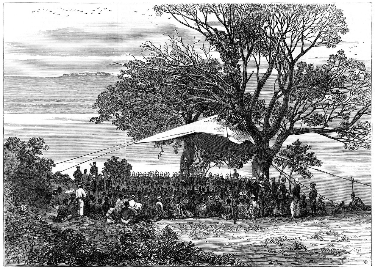 Leser ultimatumet på bredden av Tugela, Zulu-krigen i sør, 1879 av Unbekannt