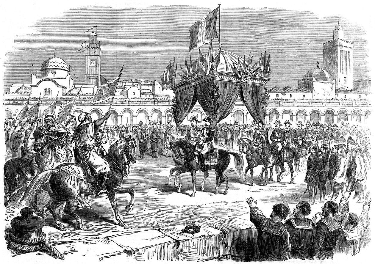 Mottakelse av keiseren av Frankrike på kaien i Alger, 1865 av Unbekannt