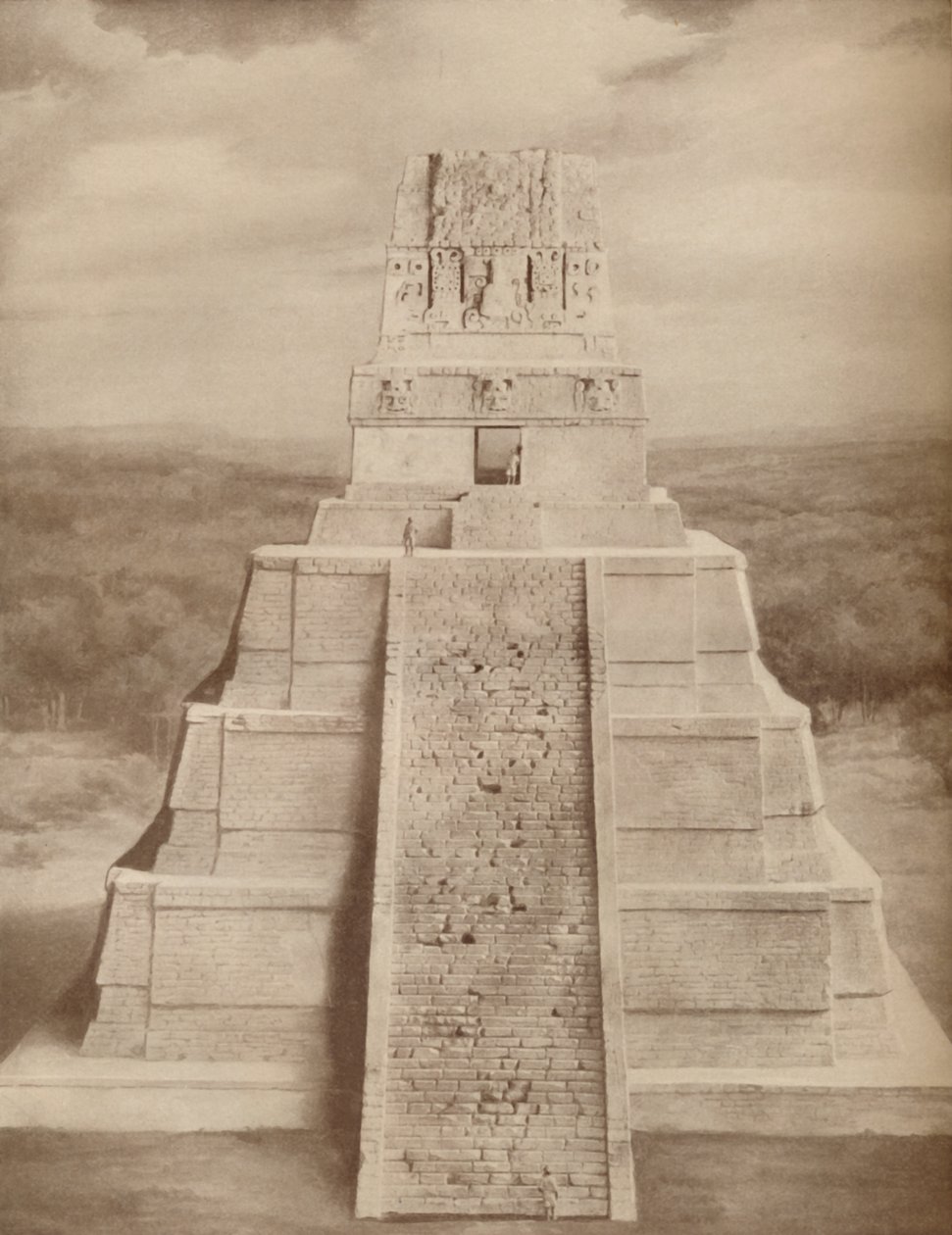 Rekonstruert modell av en storslått Maya-tempelpyramide i Tikal, c1935 av Unbekannt