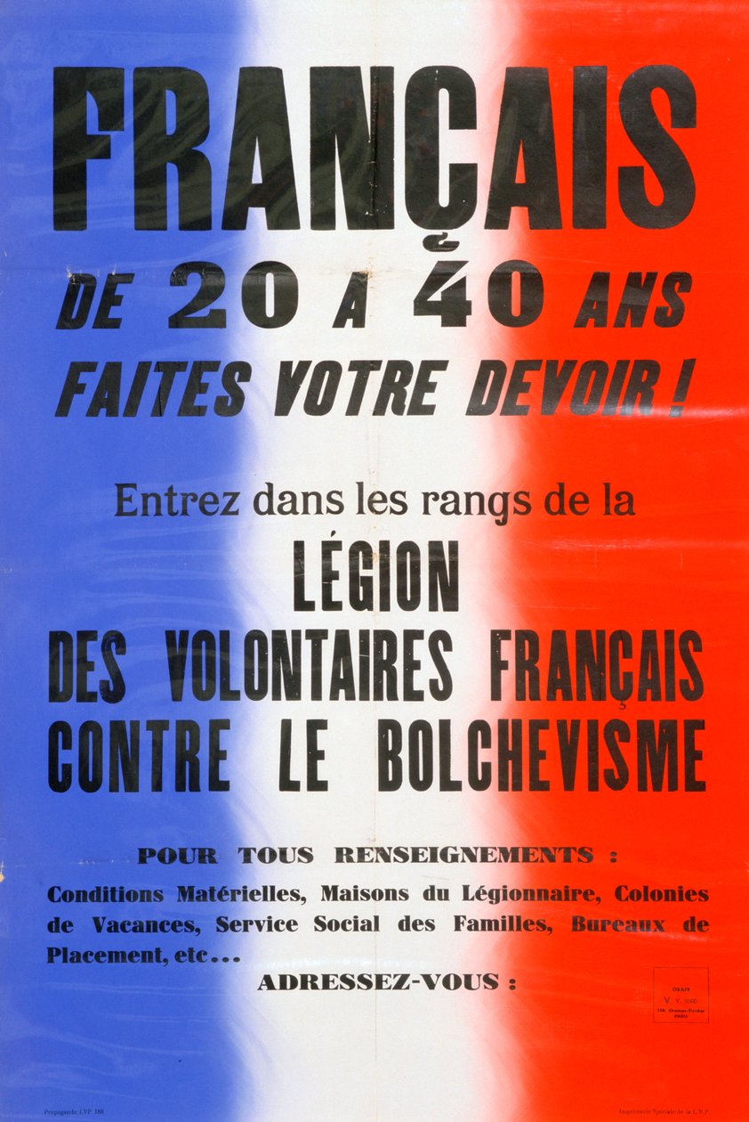 Rekrutteringsplakat for Legion of French Volunteers, 1941-1944 av Unbekannt