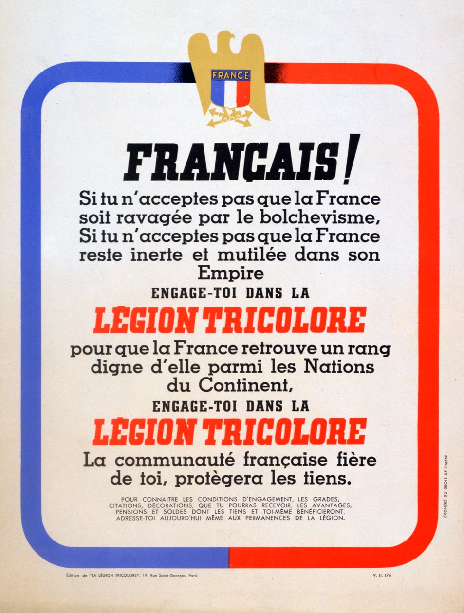 Rekrutteringsplakat for Vichy French Légion Tricolore, 1942 av Unbekannt