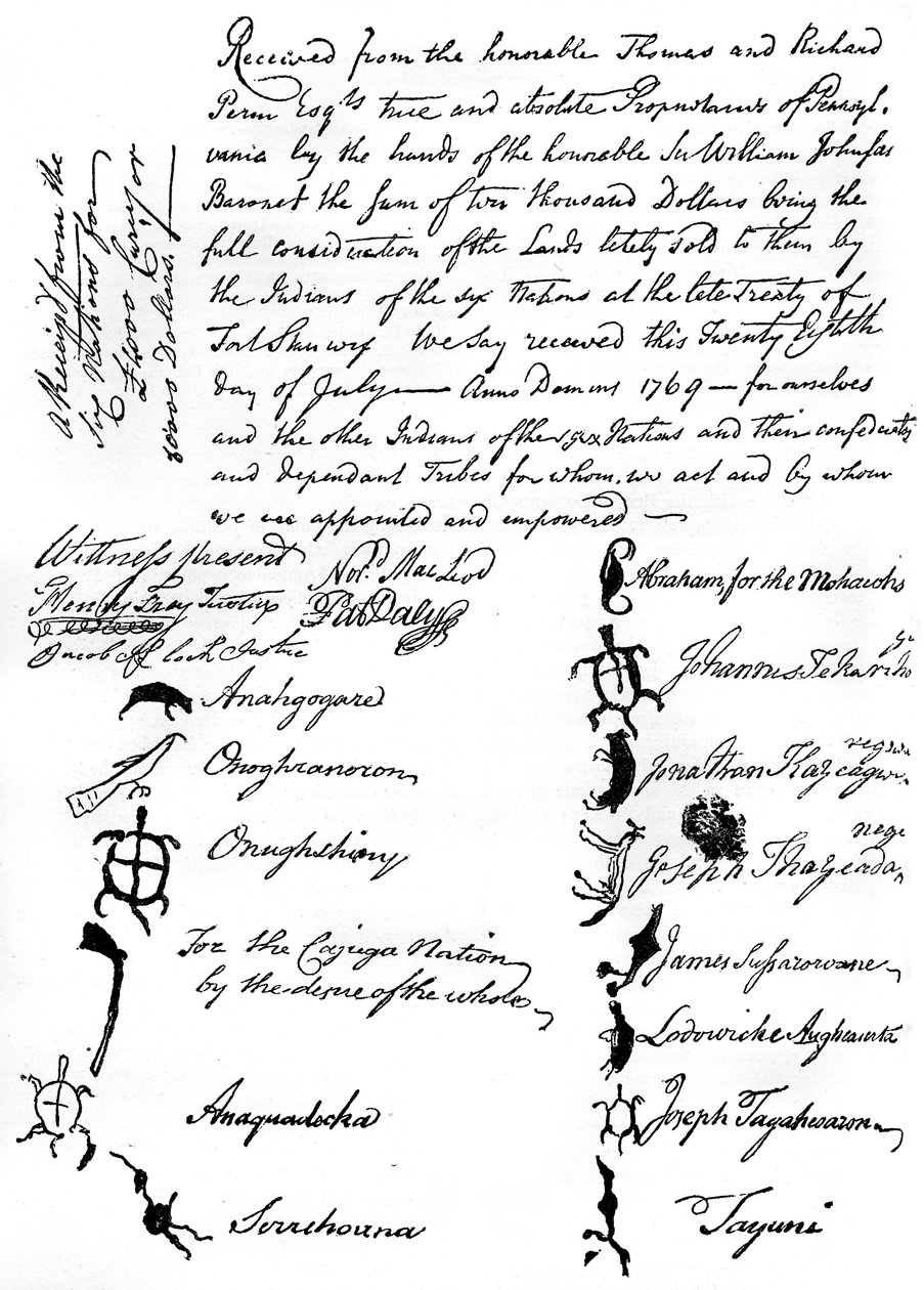 Redusert faksimile av en traktat mellom de britiske og indianerstammene, 1769, c1880 av Unbekannt