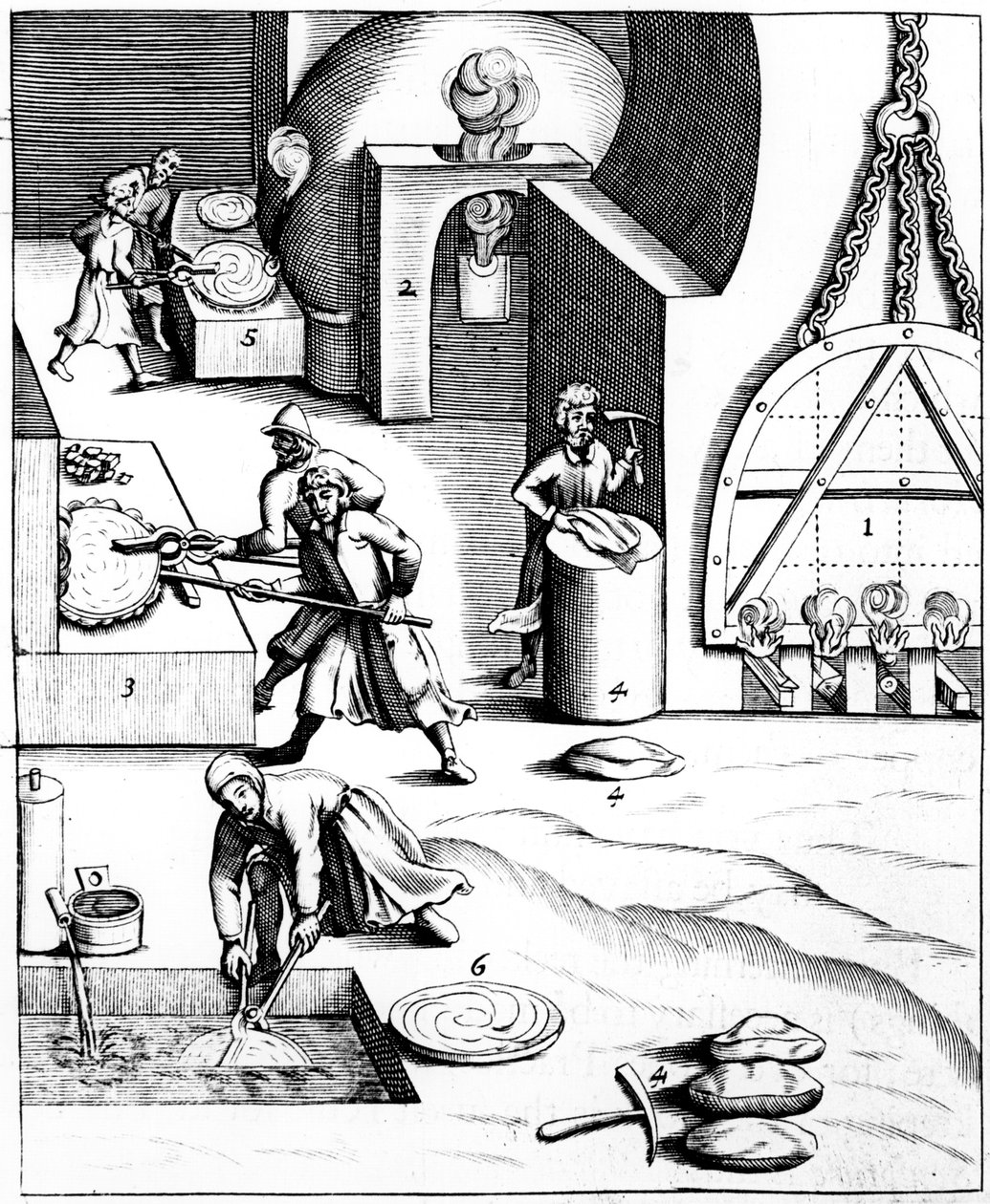 Raffinering av kobber ved bruk av den ungarske prosessen, 1683 av Unbekannt