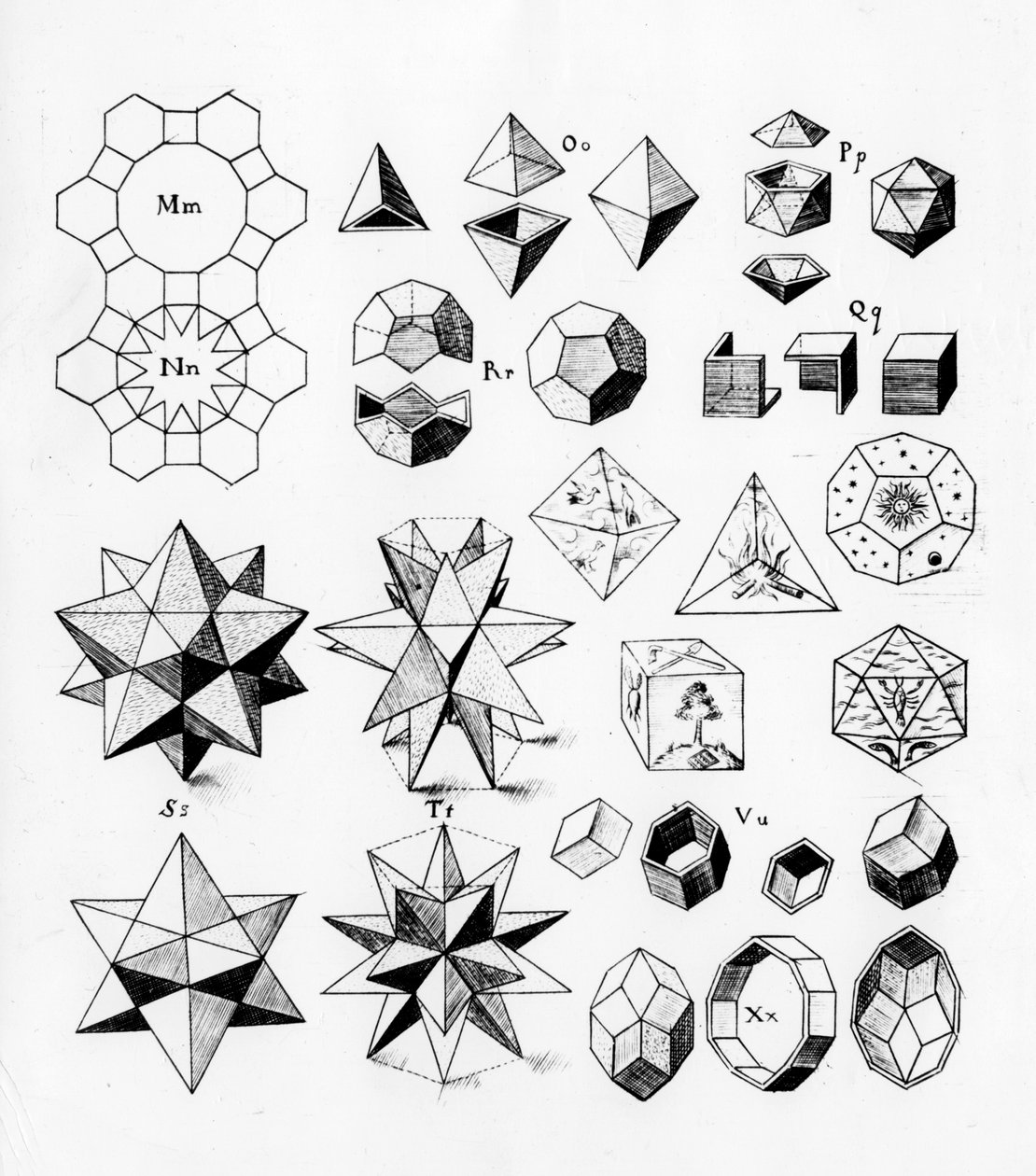 Vanlige geometriske faste stoffer av forskjellige typer, 1619 av Unbekannt