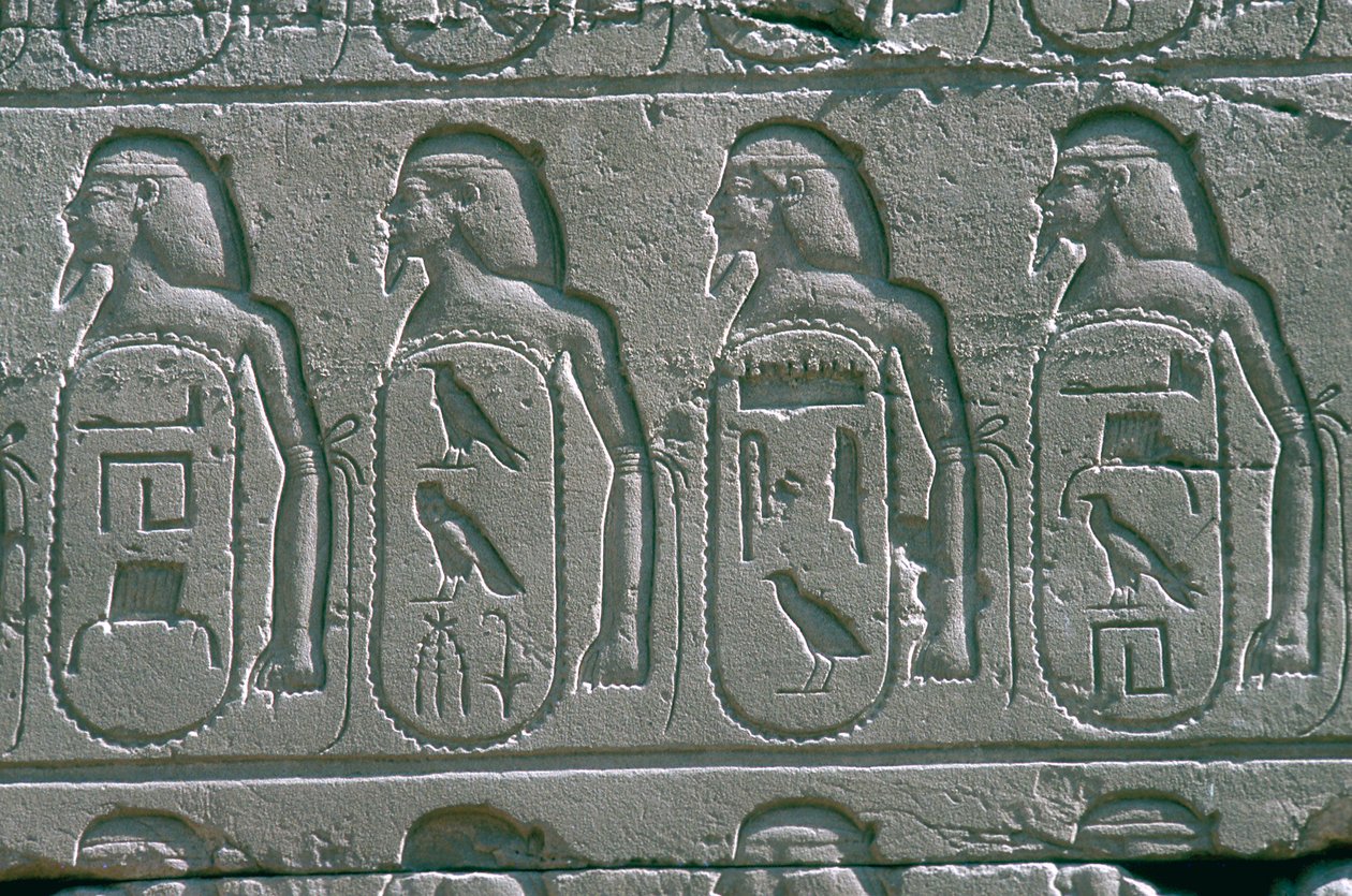Relieffer som viser kartusjer av navn på fangede byer i nærøsten, Amun-tempelet, Karnak, Egypt av Unbekannt