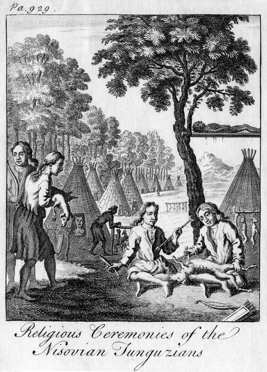 Religiøse seremonier til Nisovian Tunguzians, c1748 av Unbekannt