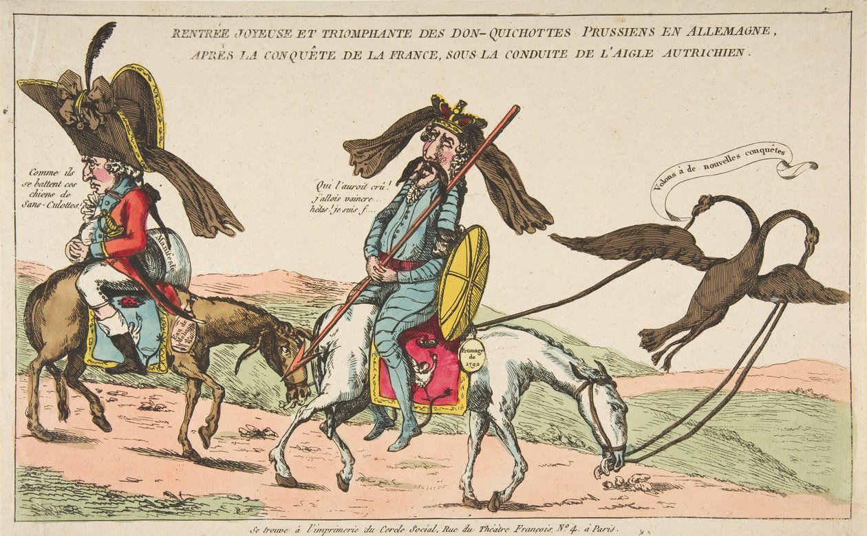 Den prøyssiske Don-Quixotes gledelige og triumferende retur til Tyskland, etter erobringen..., ca. 1792. av Unbekannt