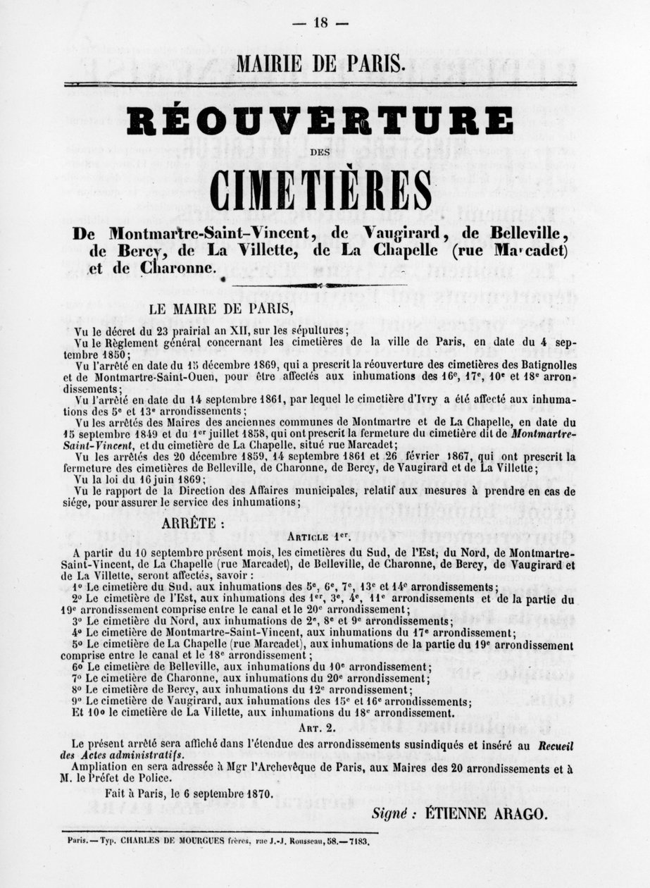 Reouverture des Cimetieres, fra franske politiske plakater fra Paris-kommunen, mai 1871 av Unbekannt