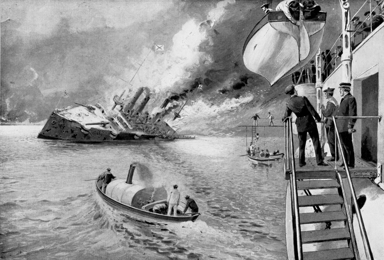 Redde overlevende fra synkende russisk fartøy, russisk-japanske krigen, 1904 av Unbekannt