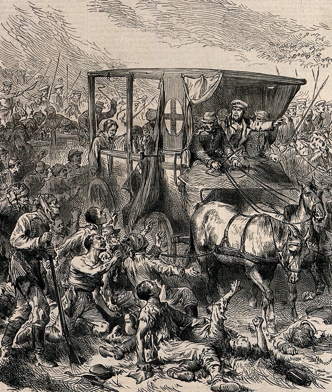 Redde de sårede russiske soldatene fra slagmarken, ca 1878 av Unbekannt