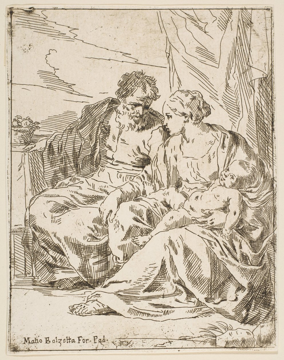 Hvil på flyturen til Egypt, Maria holder spedbarnet Kristus mens St. ..., ca. 1637-1639 eller senere. av Unbekannt