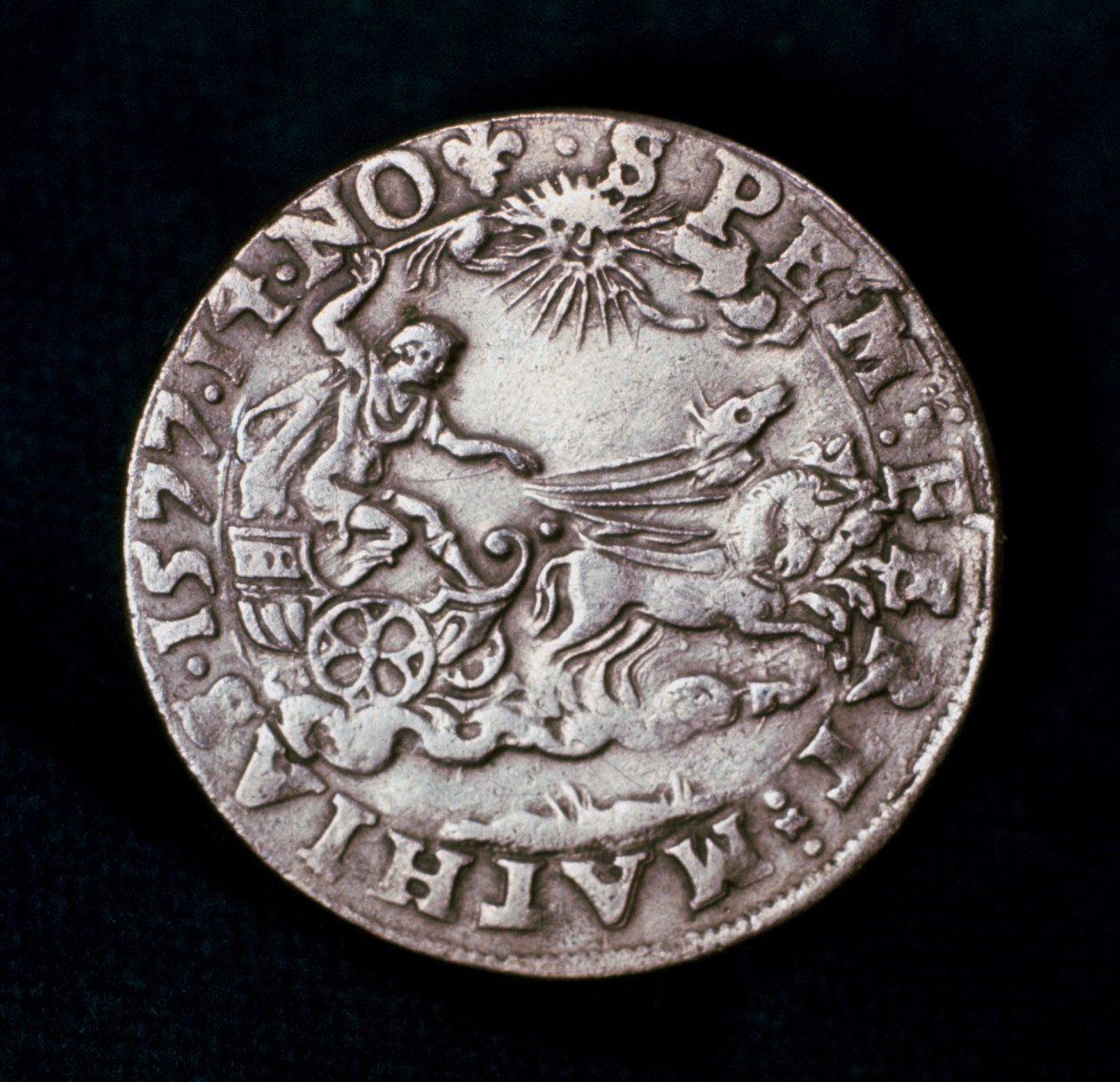 Baksiden av en medalje til minne om den lyse kometen fra 1577 av Unbekannt