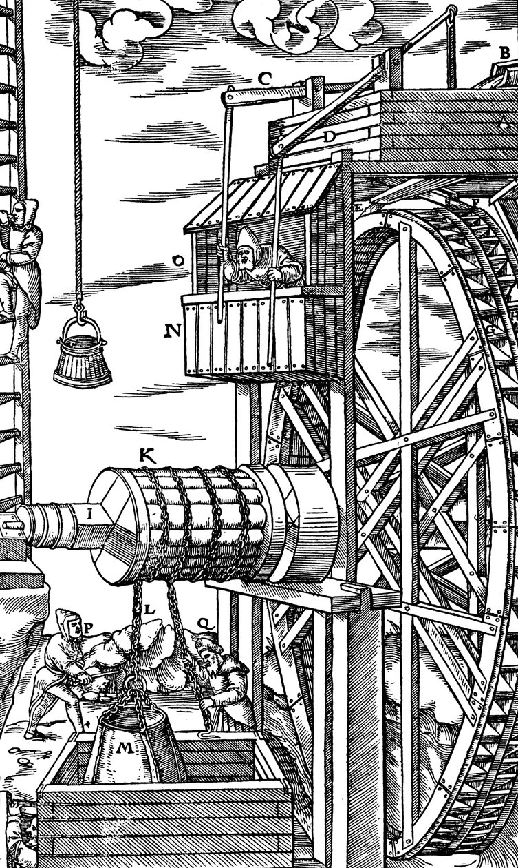 Vendbar talje for å heve skinnbøtter fra en gruvesjakt, 1556 av Unbekannt