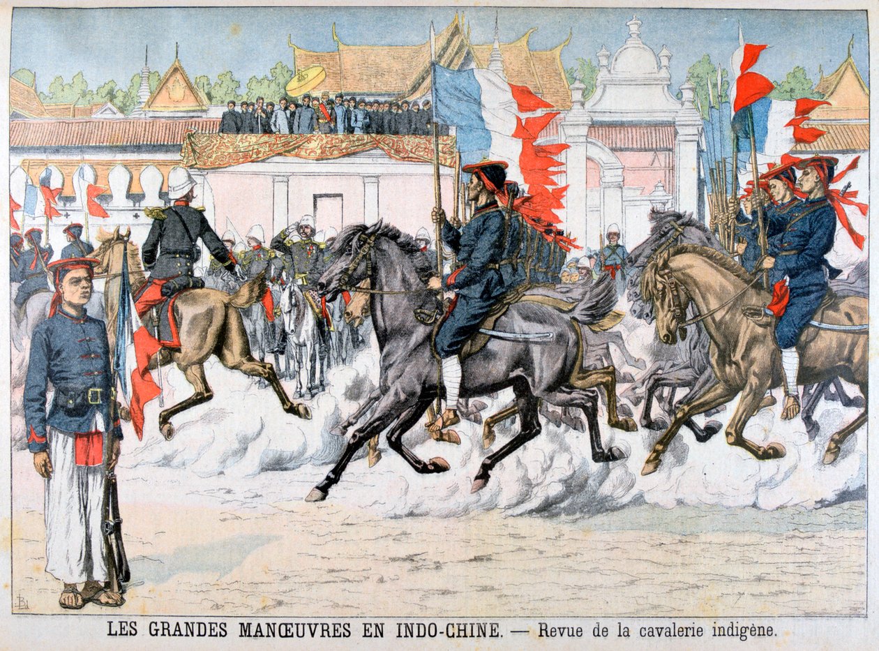 Gjennomgang av urbefolkningens kavaleri, Fransk Indokina, 1903 av Unbekannt