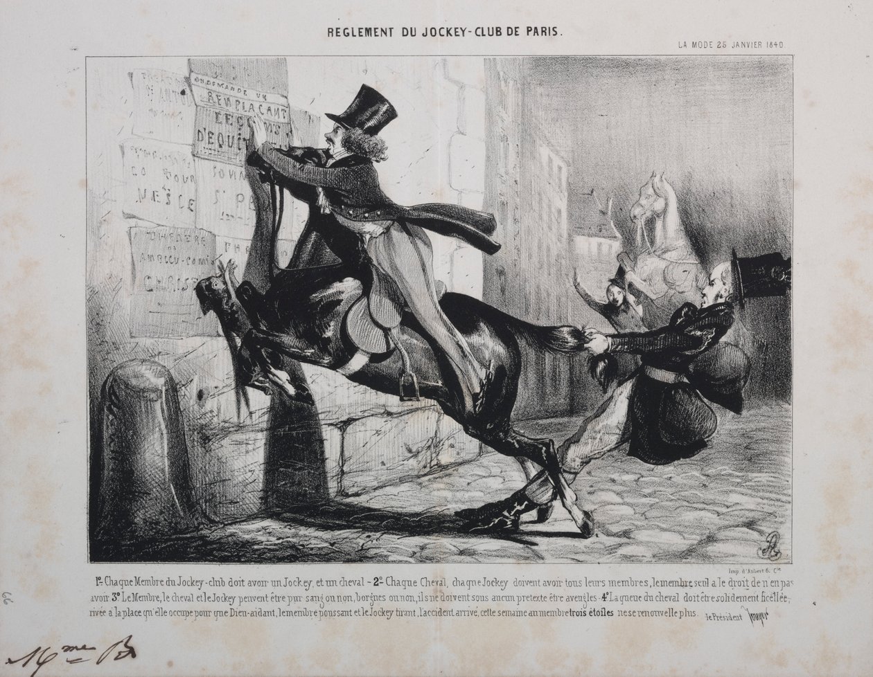 Regler for Jockey Club of Paris: Hvert medlem av Jockey Club må ha en Jockey..., 1800-tallet. av Unbekannt