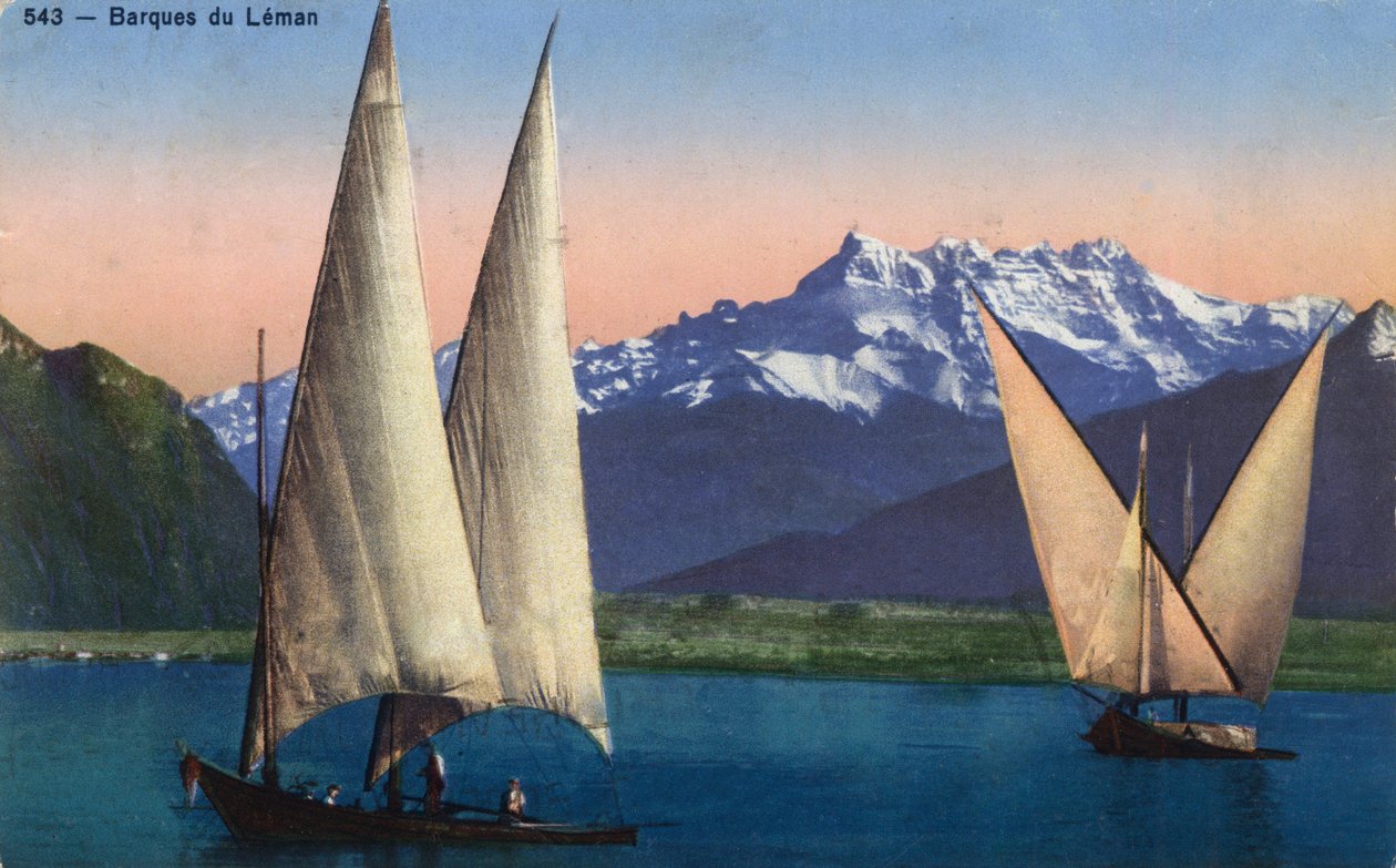 Rhone Alpes, Haute Savoie (74): båter på Lemansjøen (Genfersjøen) - Postkort datert 1938 av Unbekannt