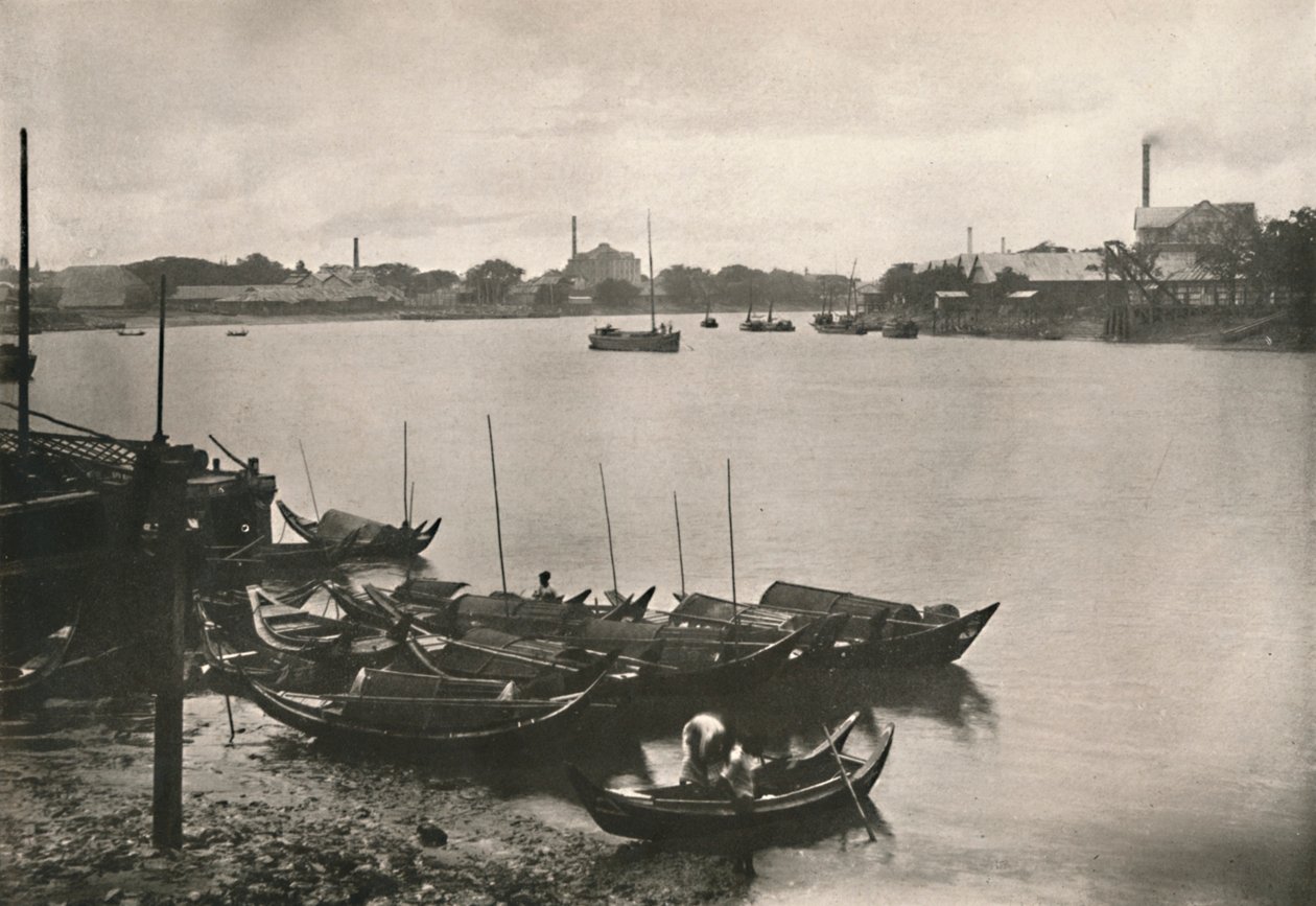Rice Mills på Poozoondoung Creek, Rangoon, 1900. av Unbekannt