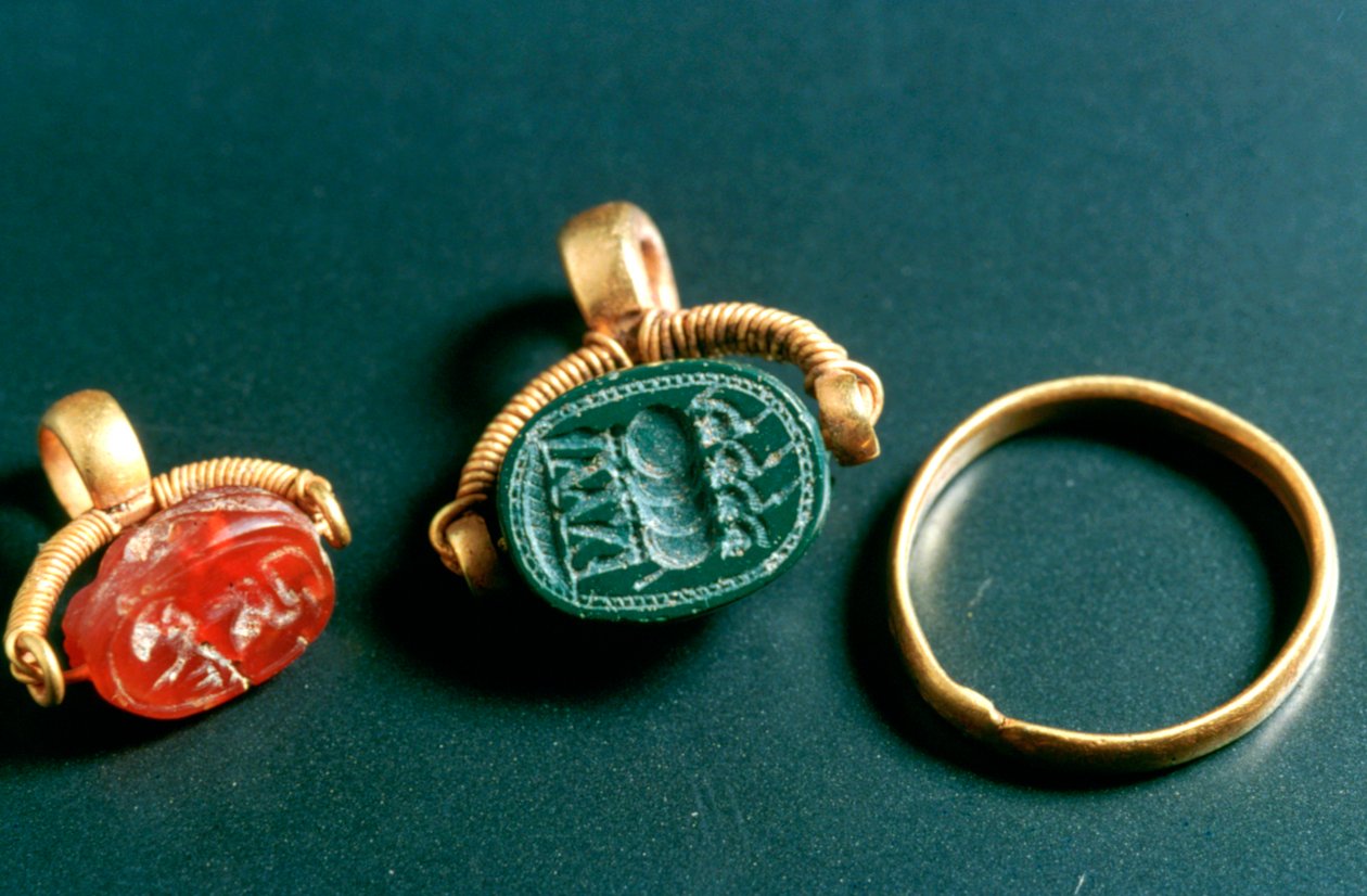 Ringer med inskripsjon, smykker, Tunisia, c3rd-4th Century av Unbekannt