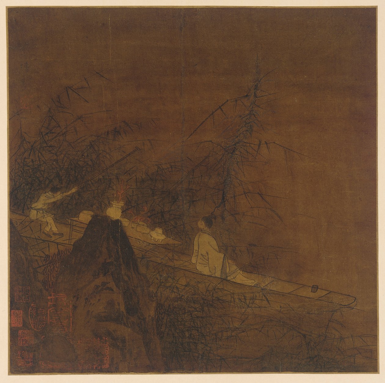 Elvescene: en båt blant vill bambus, Ming-dynastiet, 1368-1644. av Unbekannt