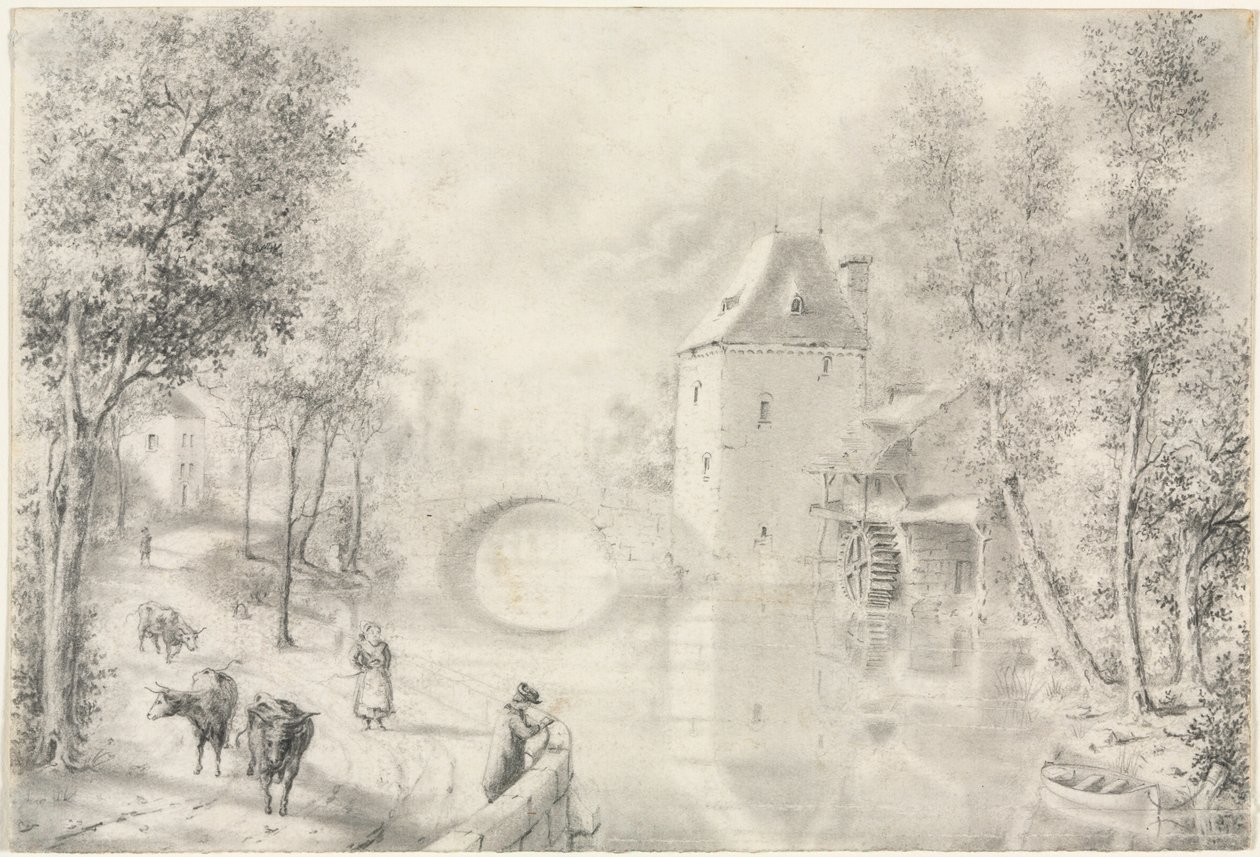 Vei ved den gamle broen, 1800-tallet. av Unbekannt