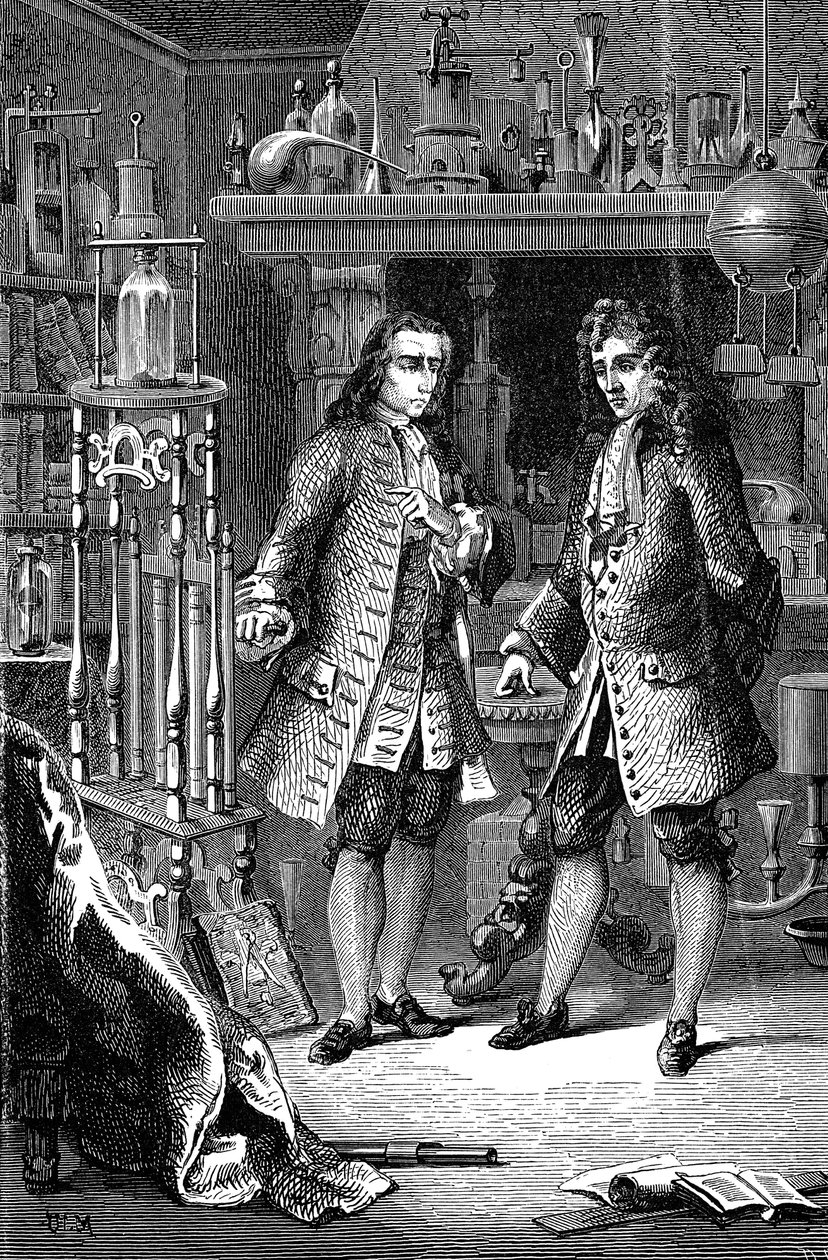 Robert Boyle , anglo-irsk kjemiker og fysiker og Denis Papin , fransk fysiker, 1870 av Unbekannt