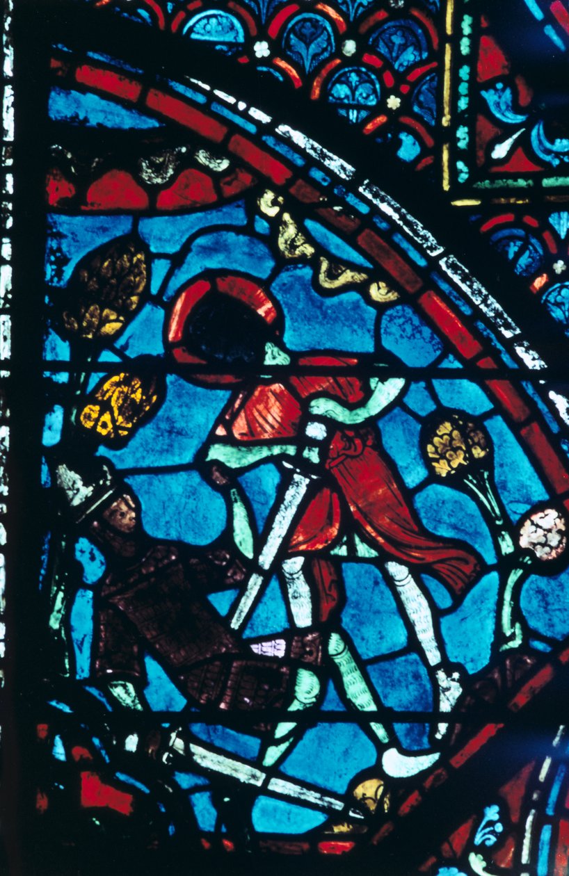 Roland gjennomborer den gigantiske Ferragut i navlen, farget glass, Chartres Cathedral, 1194-1260 av Unbekannt
