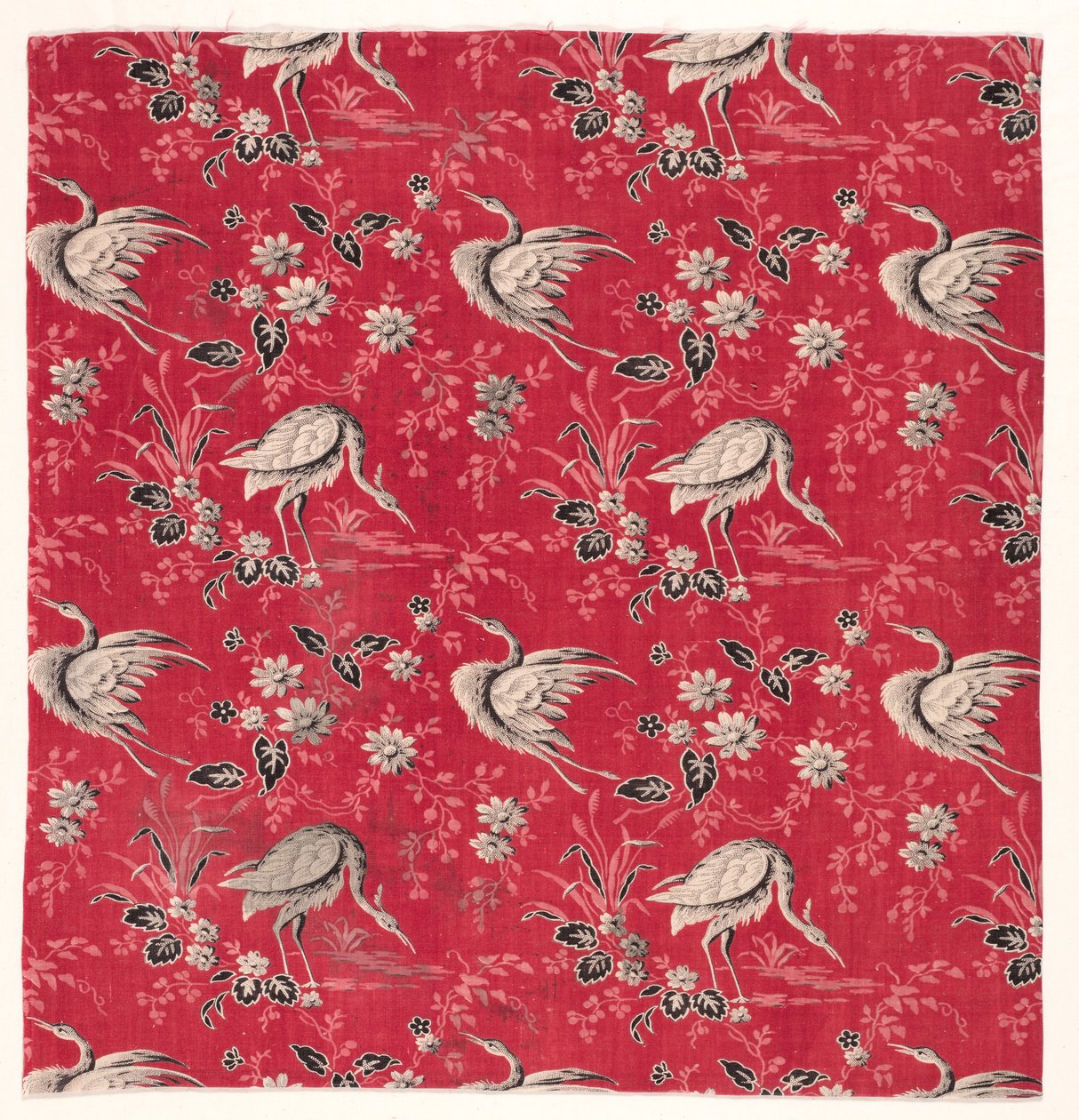 Rulletrykt bomull med hegre og blomsterdesign, 1800-tallet. av Unbekannt