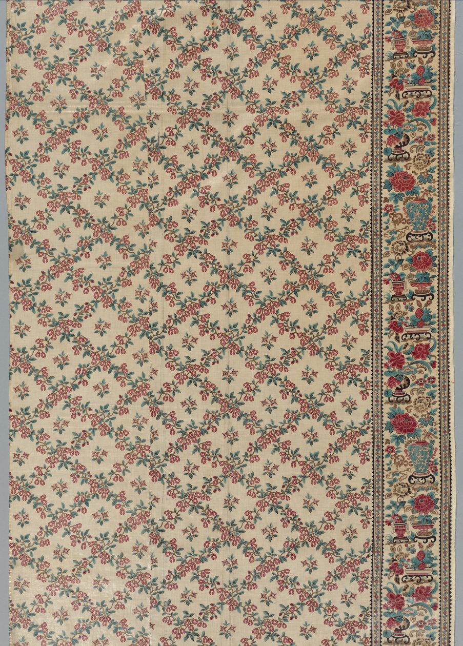 Rulletrykt glasert chintz med blomster- og vasedesign, 1800-tallet. av Unbekannt