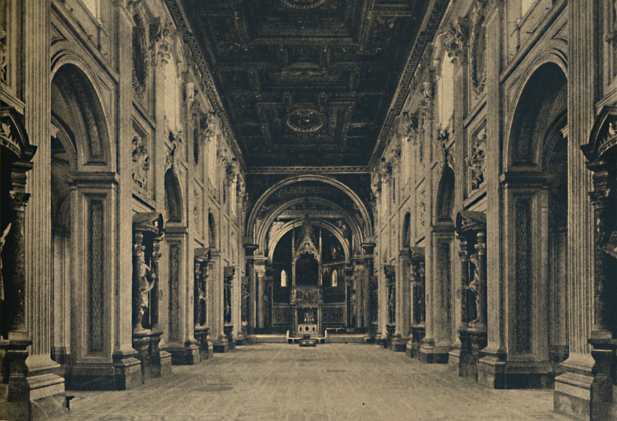 Roma - Hovedskipet til basilikaen St. John Lateran Borromini, bue. 1650, 1910 av Unbekannt
