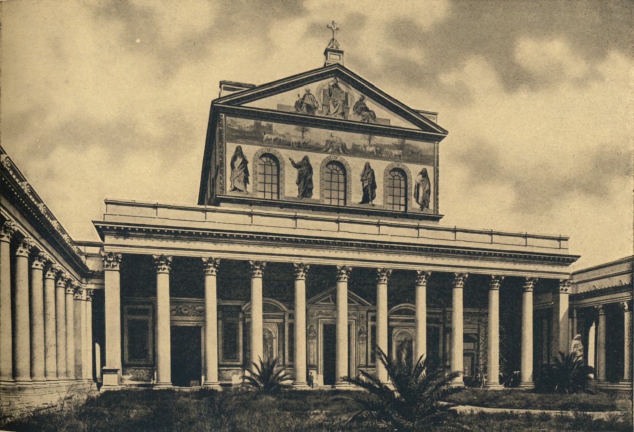 Roma - Hovedfasade til St. Paul-basilikaen uten vegger, 1910. av Unbekannt