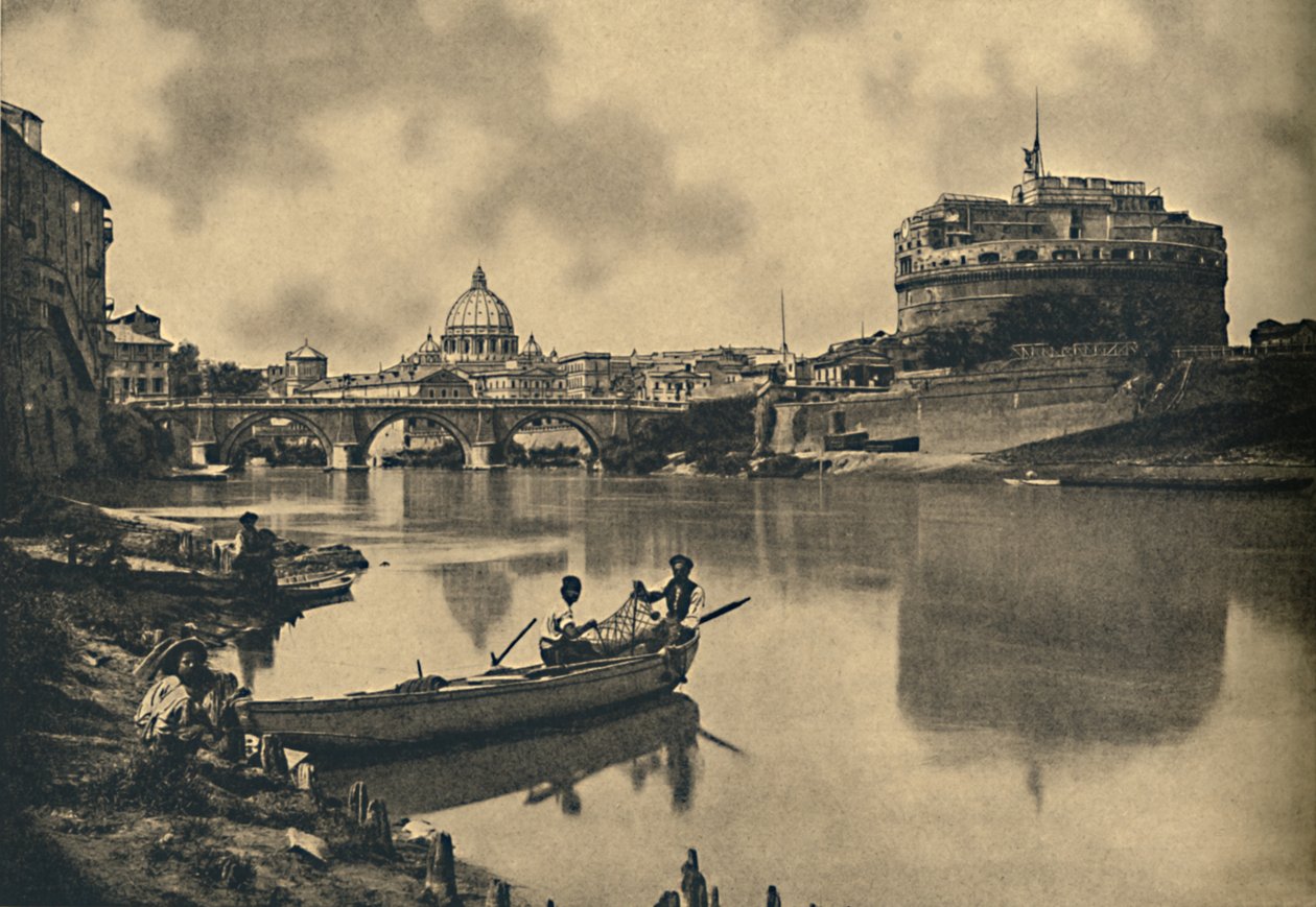 Roma - Tiberen - Slottet og broen til S. Angelo. Dome of St. Peters, 1910 av Unbekannt