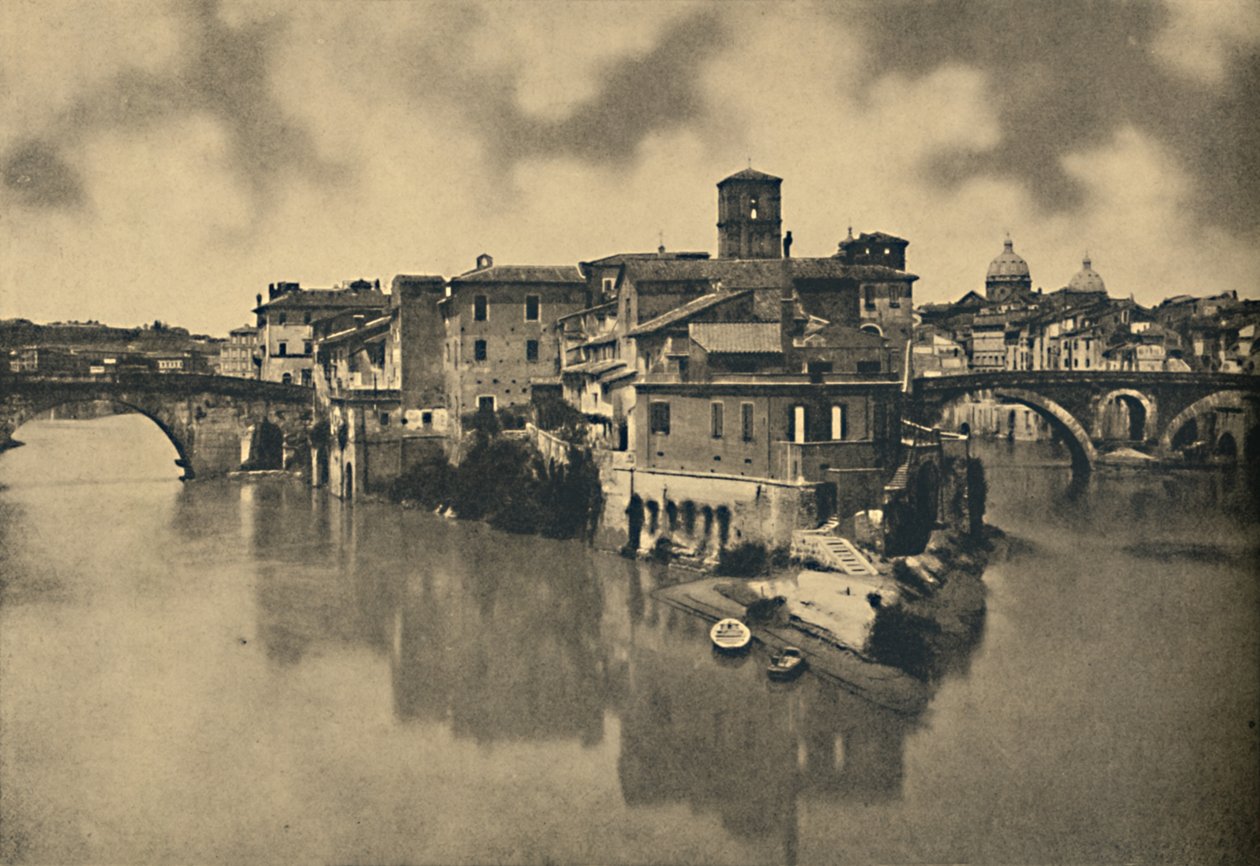 Roma - Tiberine-øya og de gamle broene Caestius og Fabritius, 1910 av Unbekannt