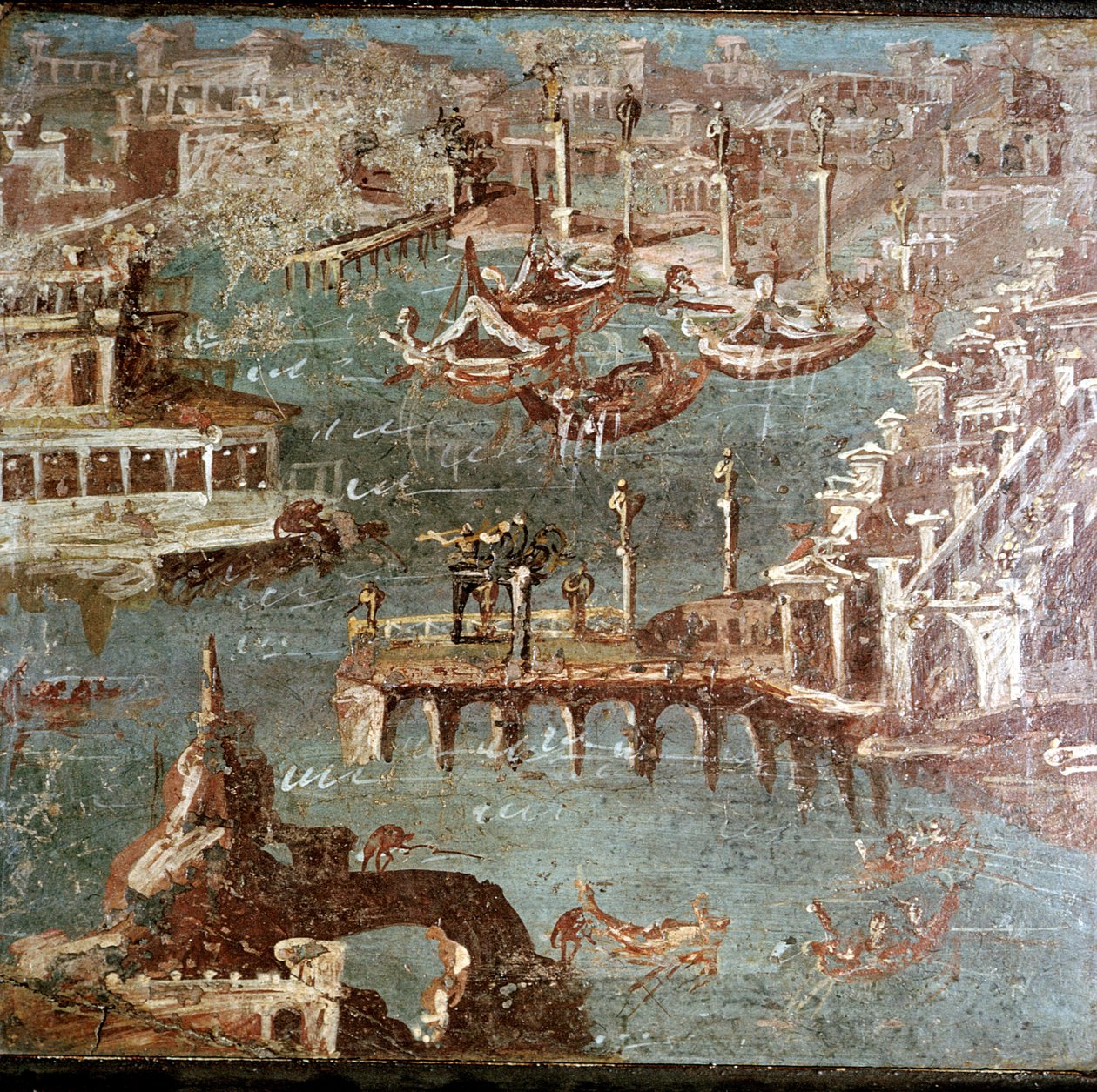 Romersk veggmaleri av en havnescene, Stabiae, nær Pompeii, Italia av Unbekannt