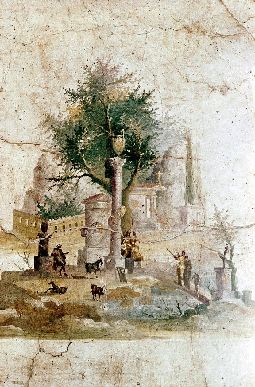 Romersk veggmaleri av et mytisk landskap, Villa of Agrippa Postumus, nær Pompeii, Italia av Unbekannt