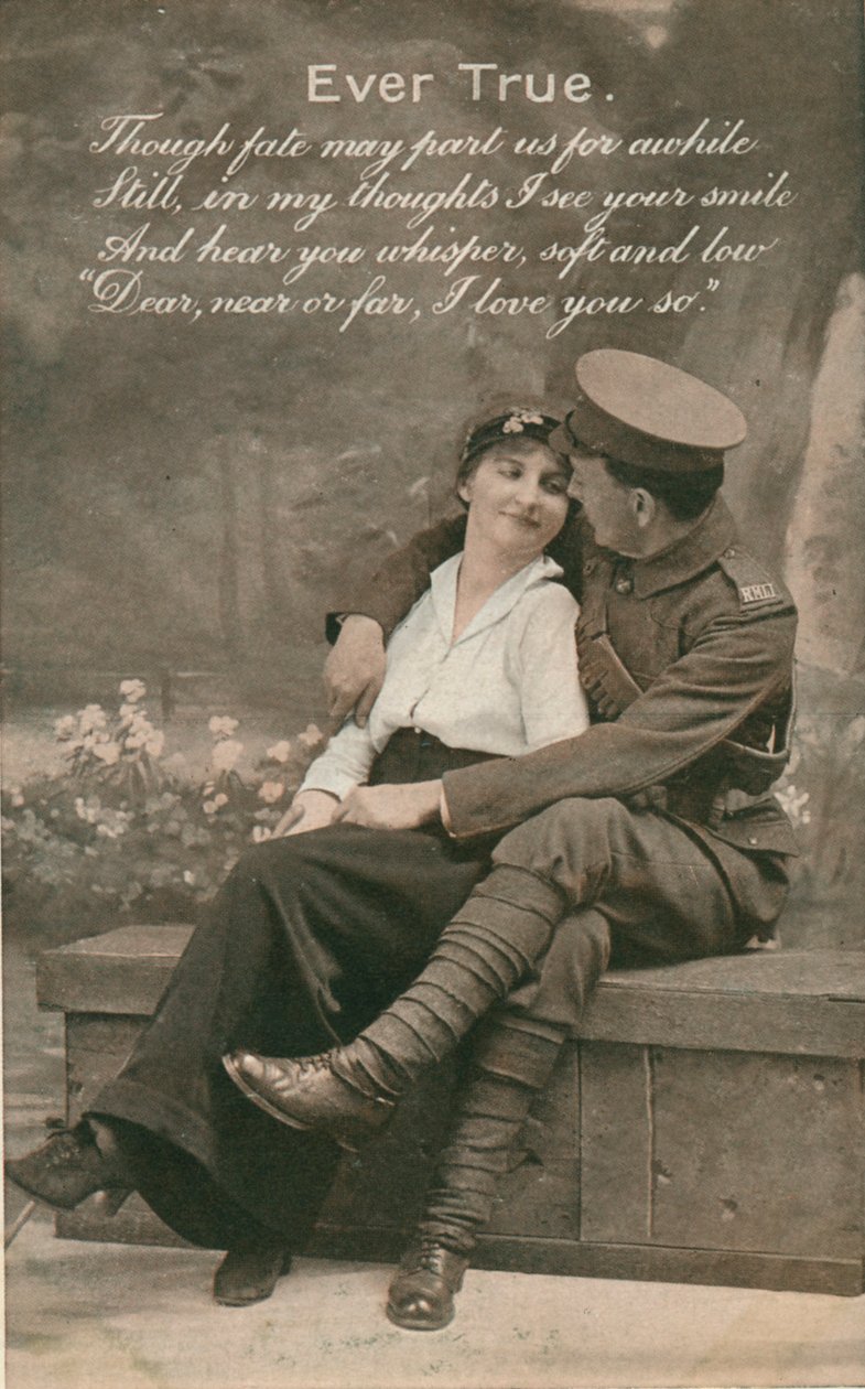 Romantisk postkort med en soldat og hans kjære, c1914-18 av Unbekannt