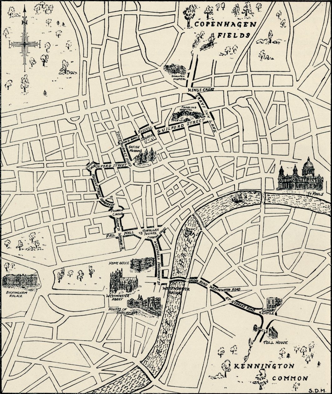 Ruten for protestmarsjen for å frigjøre Tolpuddle-martyrene, 1834, 1934 av Unbekannt