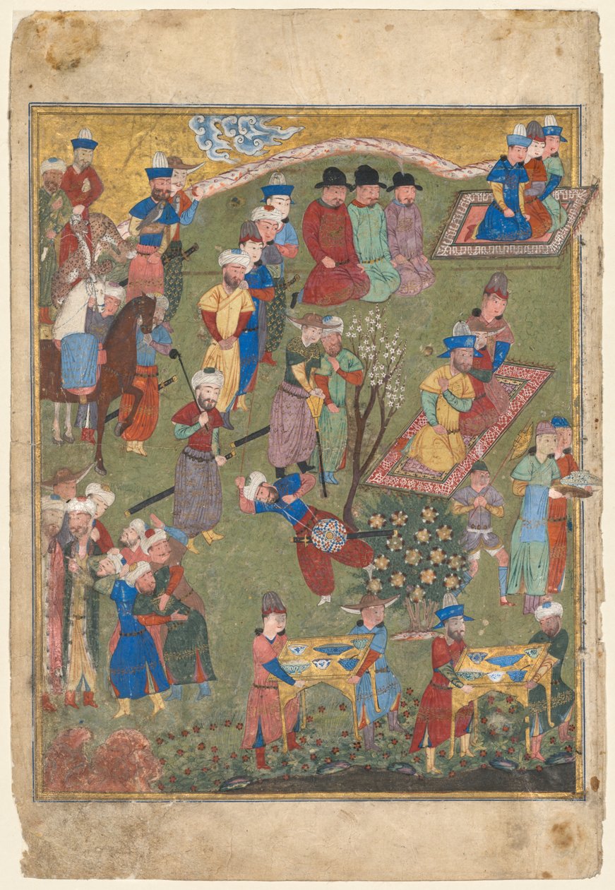 Royal Feast in a Garden recto fra den tosidige fronten til en Shahnama..., 1444. av Unbekannt