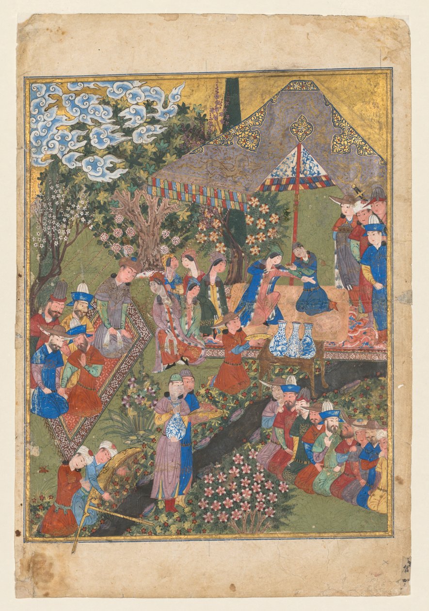 Royal Feast in a Garden, verso av høyre folio fra den tosidige frontispicen..., ca. 1440. av Unbekannt