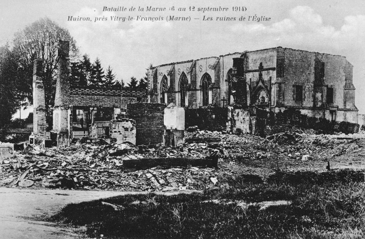 Ødelagt kirke, Huiron, Frankrike, Slaget ved Marne, første verdenskrig, 1914 av Unbekannt