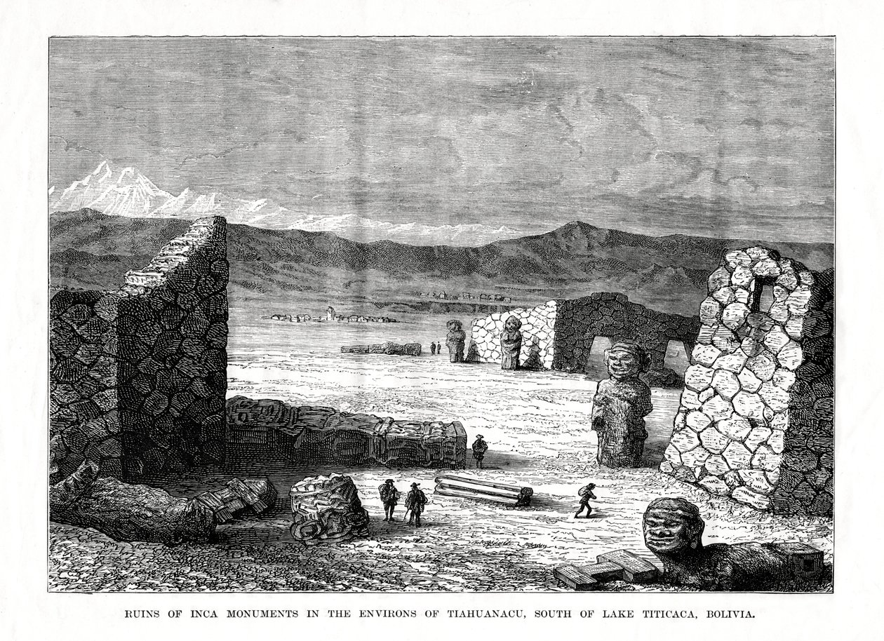 Ruiner av inkamonumenter i omgivelsene til Tiahuanacu, sør for Titicacasjøen, Bolivia, 1877 av Unbekannt