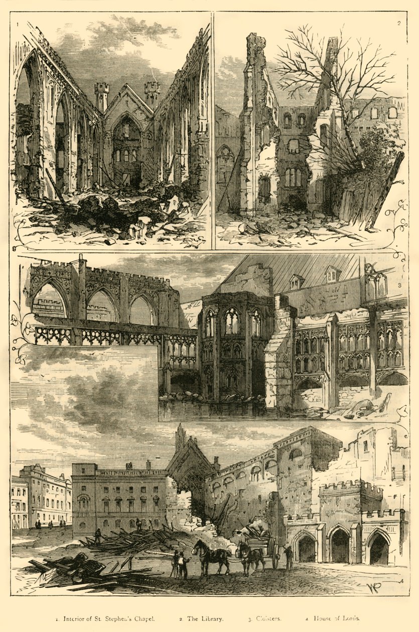 Ruinene av parlamentets hus, 1881. av Unbekannt