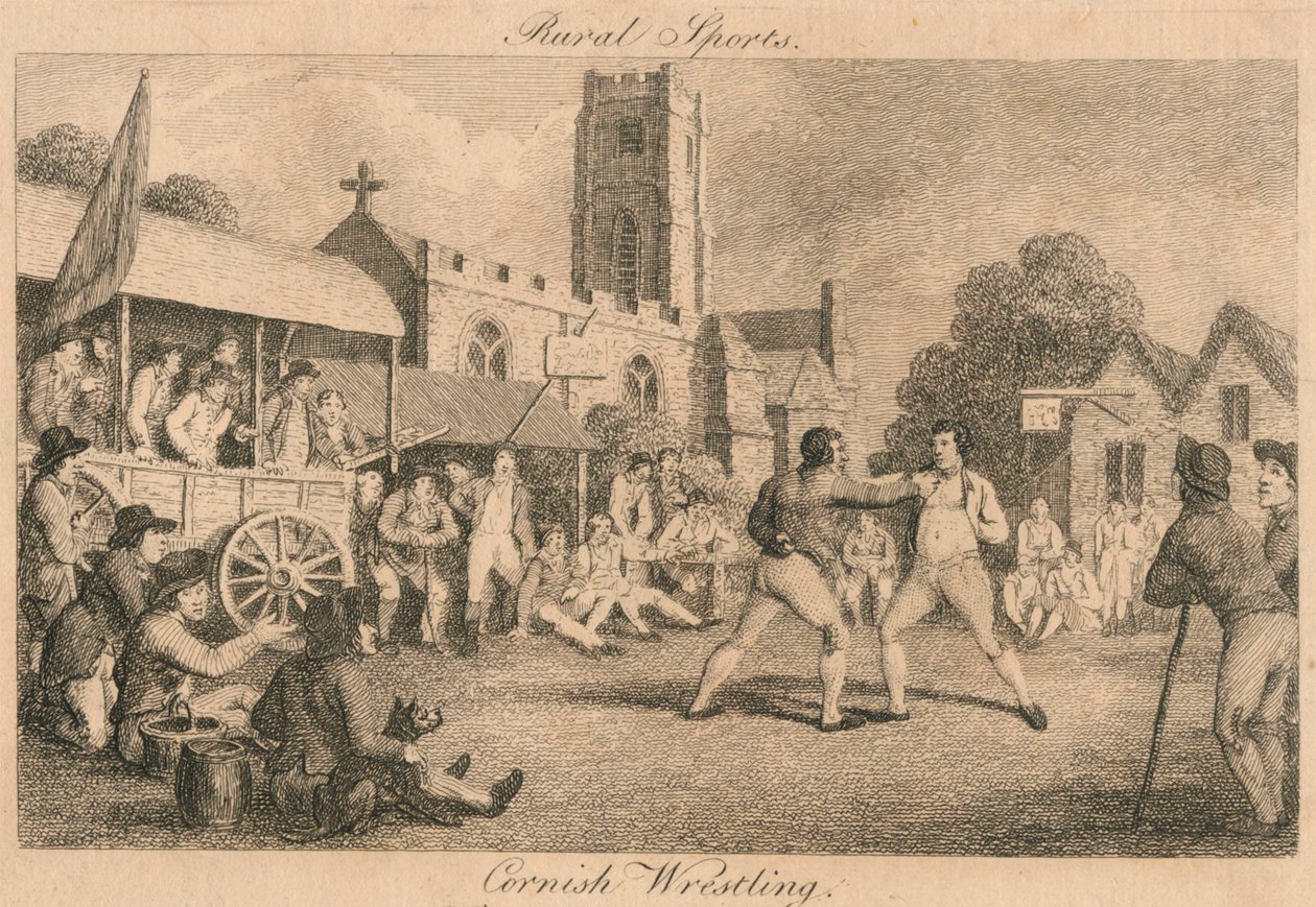 Rural Sports - Cornish Wrestling, slutten av 1700-begynnelsen av 1800-tallet. av Unbekannt