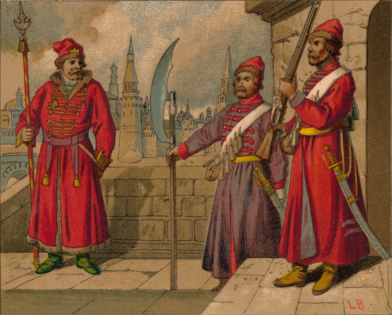 Russiske Strelitzi og tyrkiske garder fra 1600-tallet - offiser, menige, 1800-tallet av Unbekannt